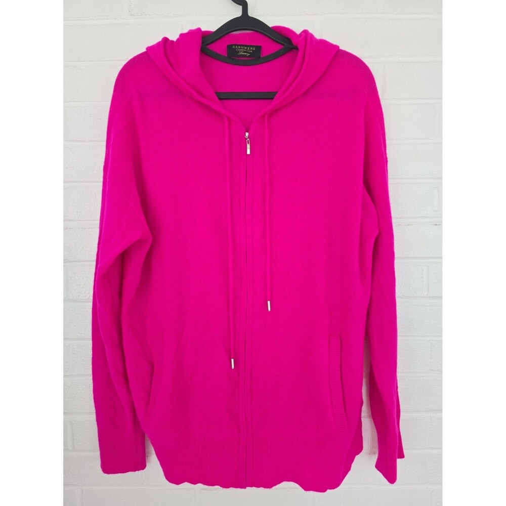 Charter Club women's 100% cashmere zip-up hoodie in a bright pink/fuchsia Size L